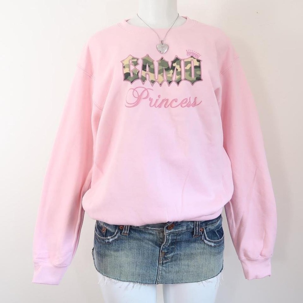 camo princess pink sweatshirt mcbling y2k